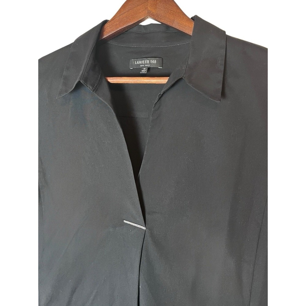 Lafayette 148 Toni Collared Dress Women's Minimalist Midi Modern Black Size 10 - Picture 2 of 8